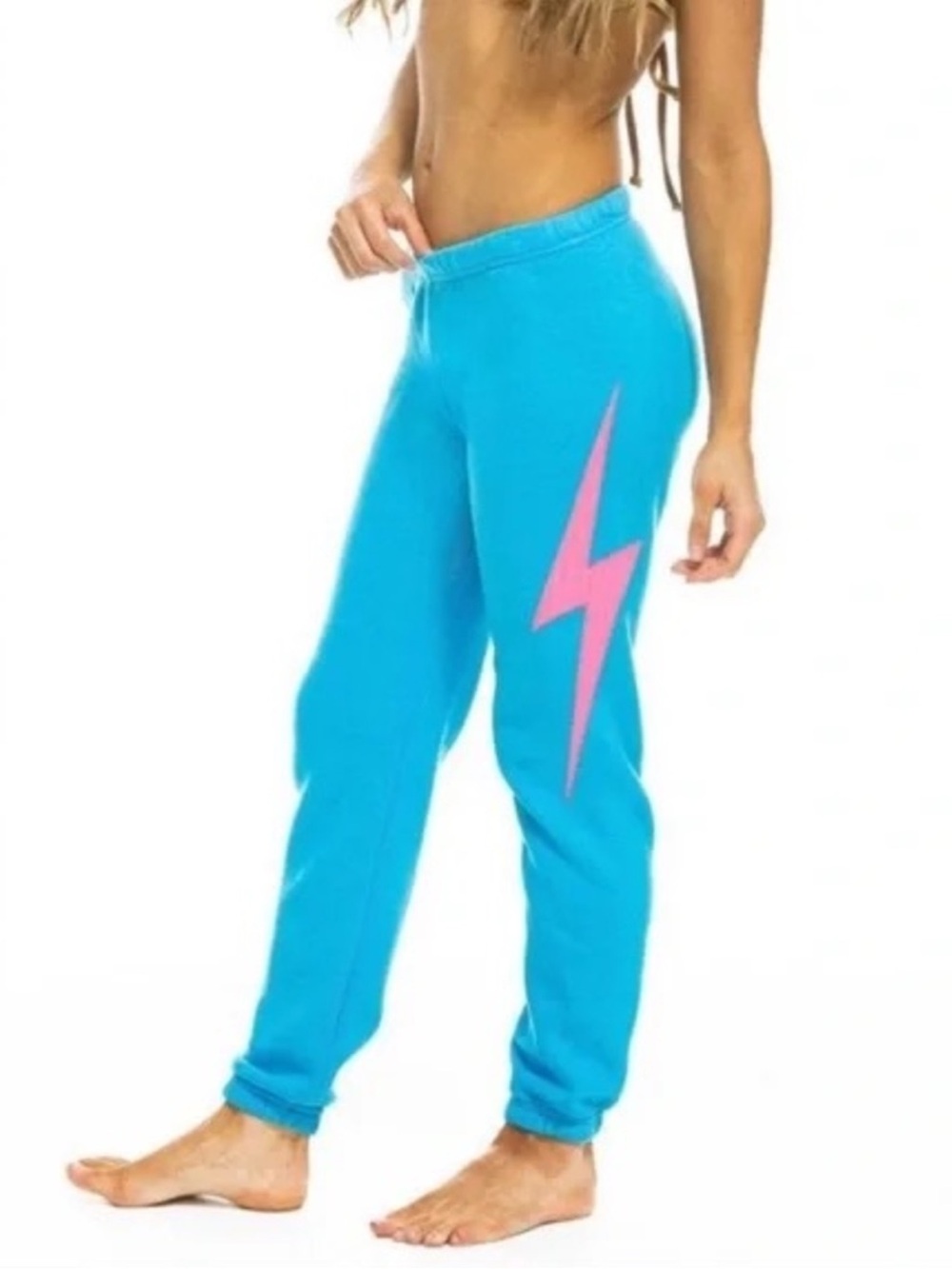Aviator Nation Neon Turquoise Aqua Blue Sweatpants Pink Bolt XS
